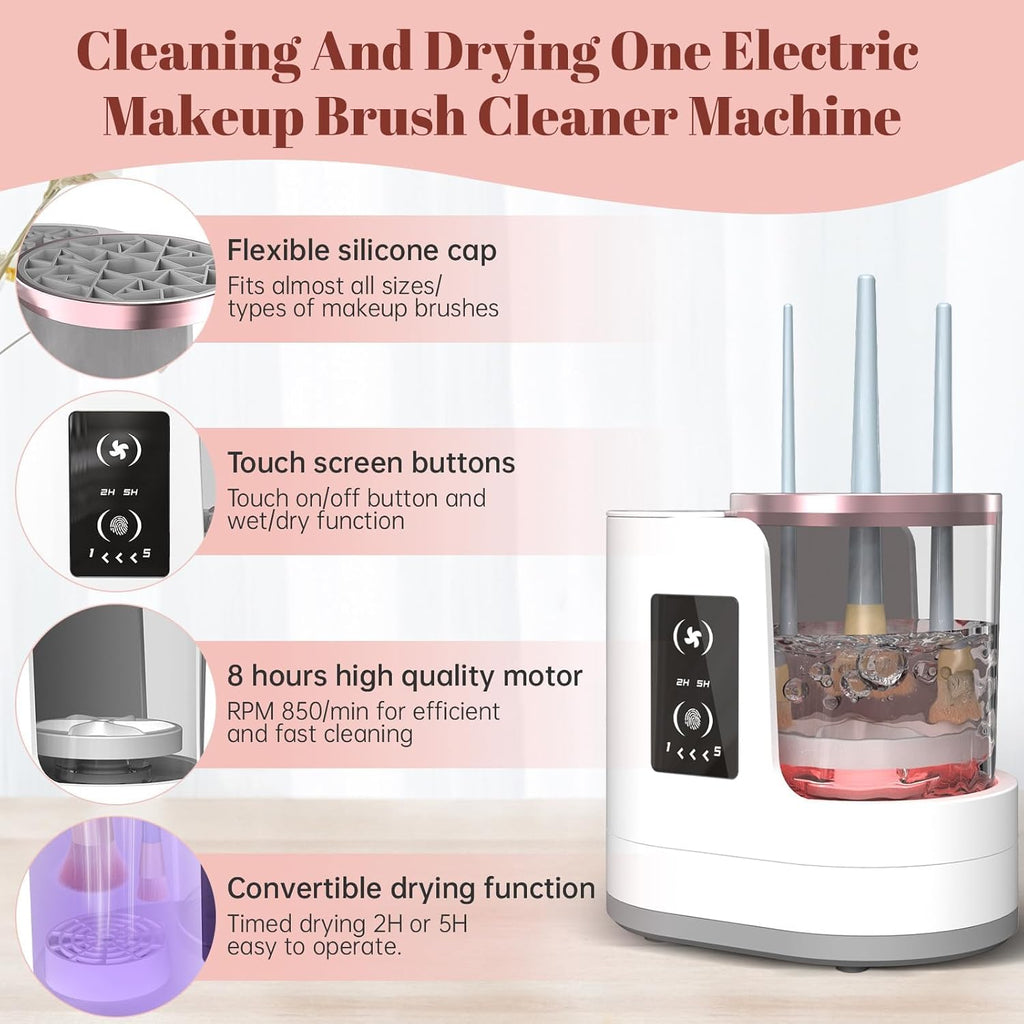 Automatic Makeup Brush Cleaner with High Speed Spinning and Multiple Silicone  Collars