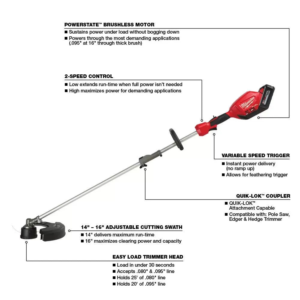 Milwaukee 2825-21STP M18 FUEL Cordless String Trimmer/Pole Saw Attachment Combo