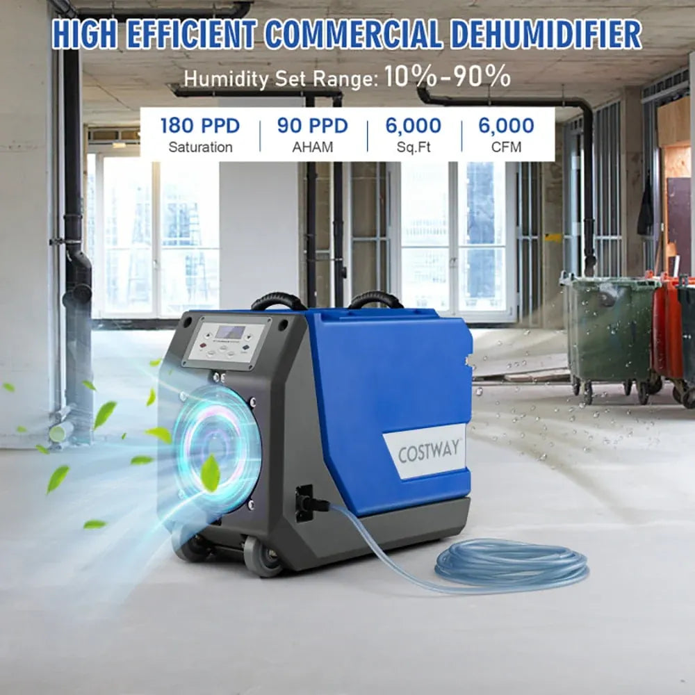Yardi Yard 180 PPD Commercial Dehumidifier with Pump Drain Hose and Wheels-Blue, Dehumidifiers for Home, Auto and Manual Drainage, Intelligent Humidity Controll for Room, Bathroom, RV