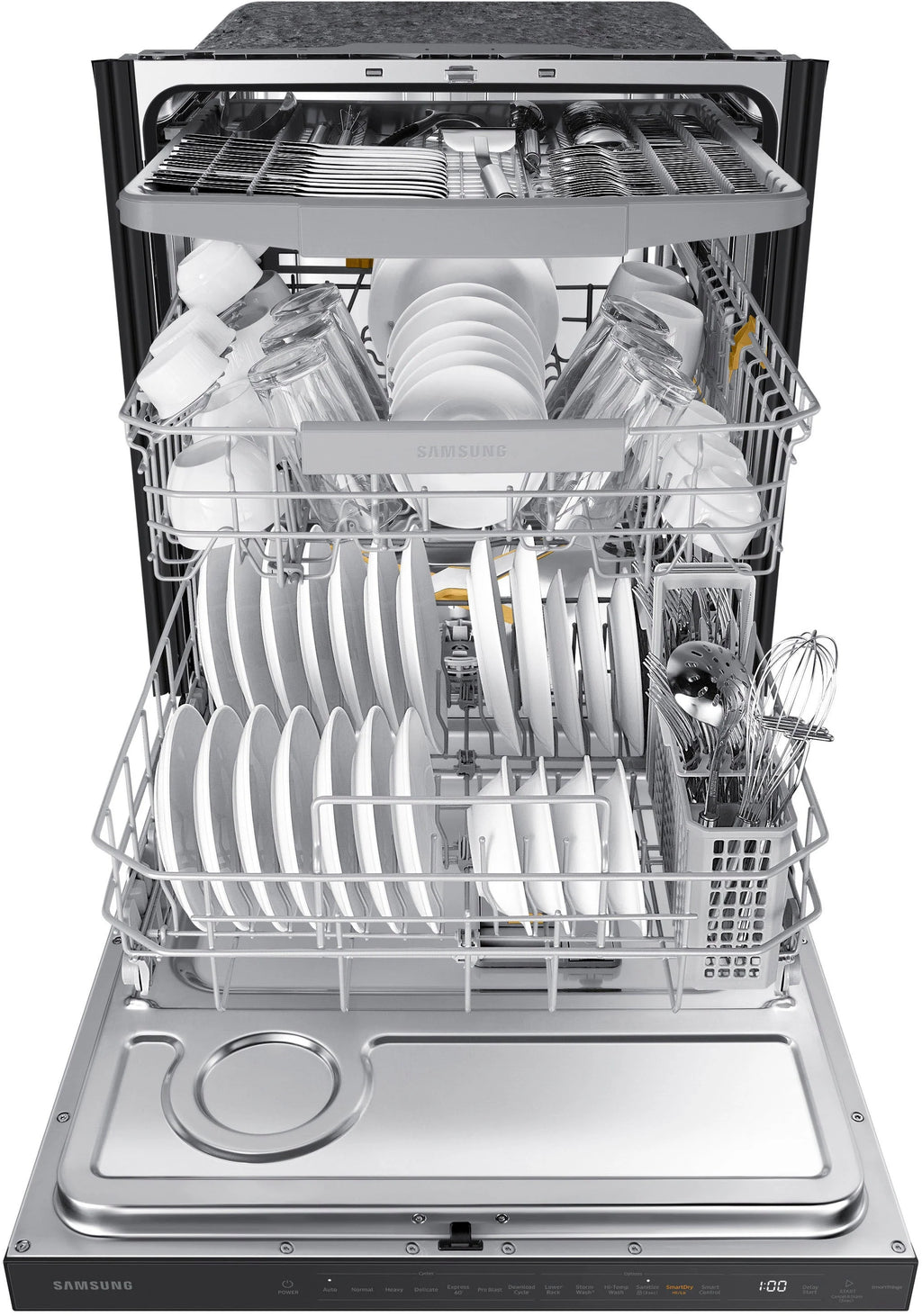 Samsung - Smart 42dBA Dishwasher with StormWash+ and Smart Dry - Black stainless steel