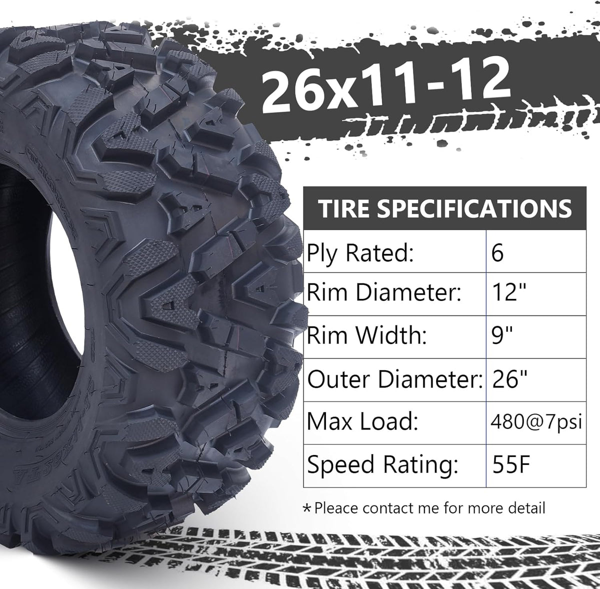 26x12-12 All-Terrain ATV/UTV Tires, Set of 2