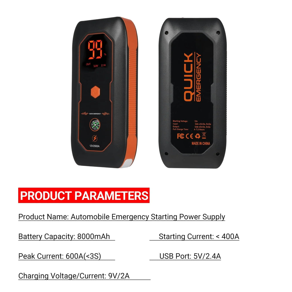 Portable Car Jump Starter by Lepmerk, DN18 Emergency Supply with 600A Peak Current, 8000mAh Capacity for and Automotive Use