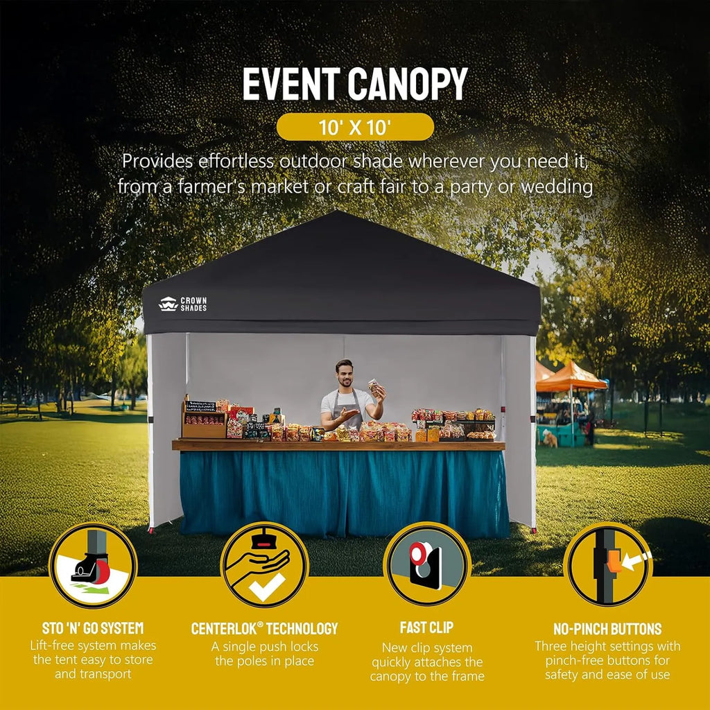 10X10 Comercial Instant Canopy Pop Up Tent with Center Lock (10x10 with 4 Sidewalls, Black)