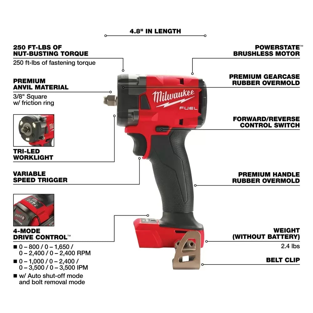 Milwaukee Pre-Sale 2854-21HO M18 FUEL 18V 3/8 Compact Impact Wrench w/ Friction Ring Kit