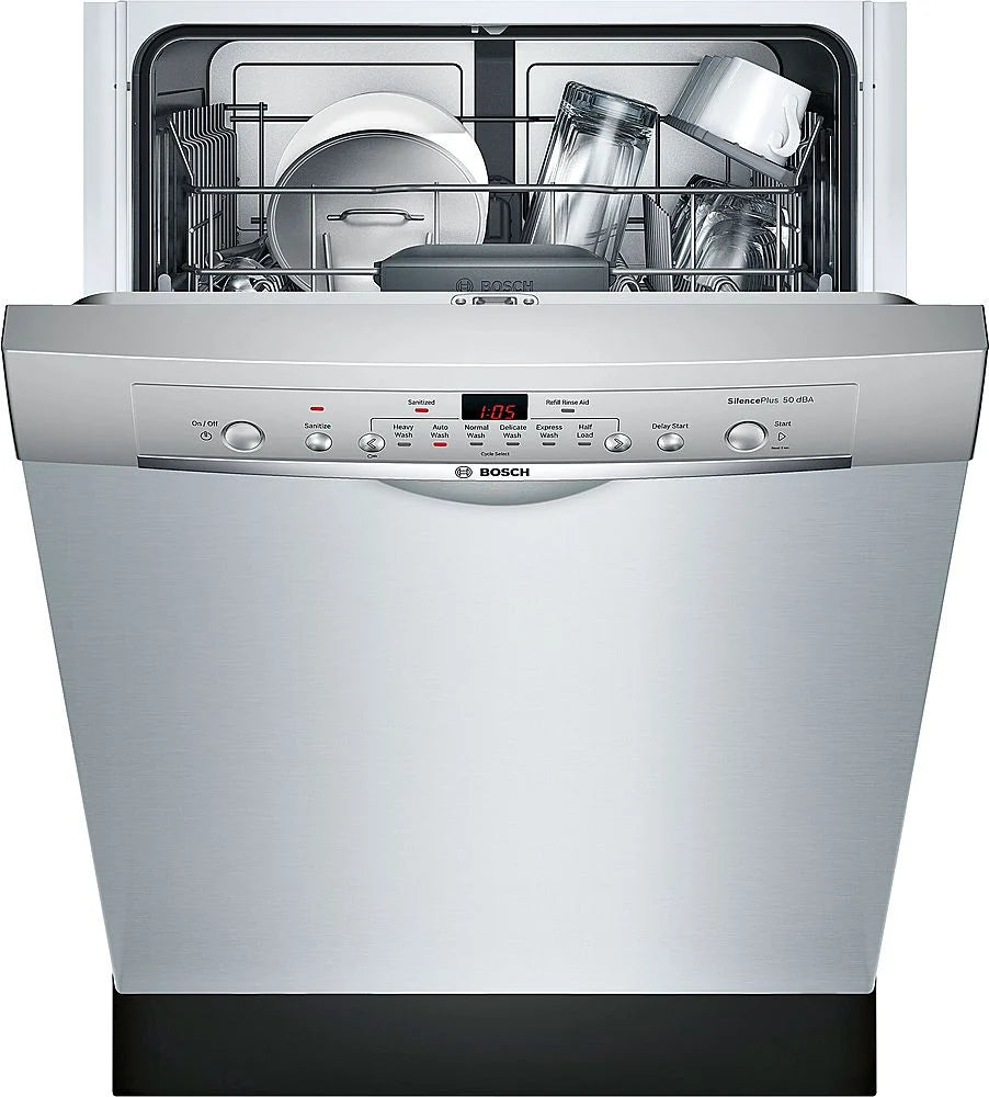 Bosch - 100 Series 24 Front Control Tall Tub Built-In Dishwasher with Stainless-Steel Tub - Stainless steel