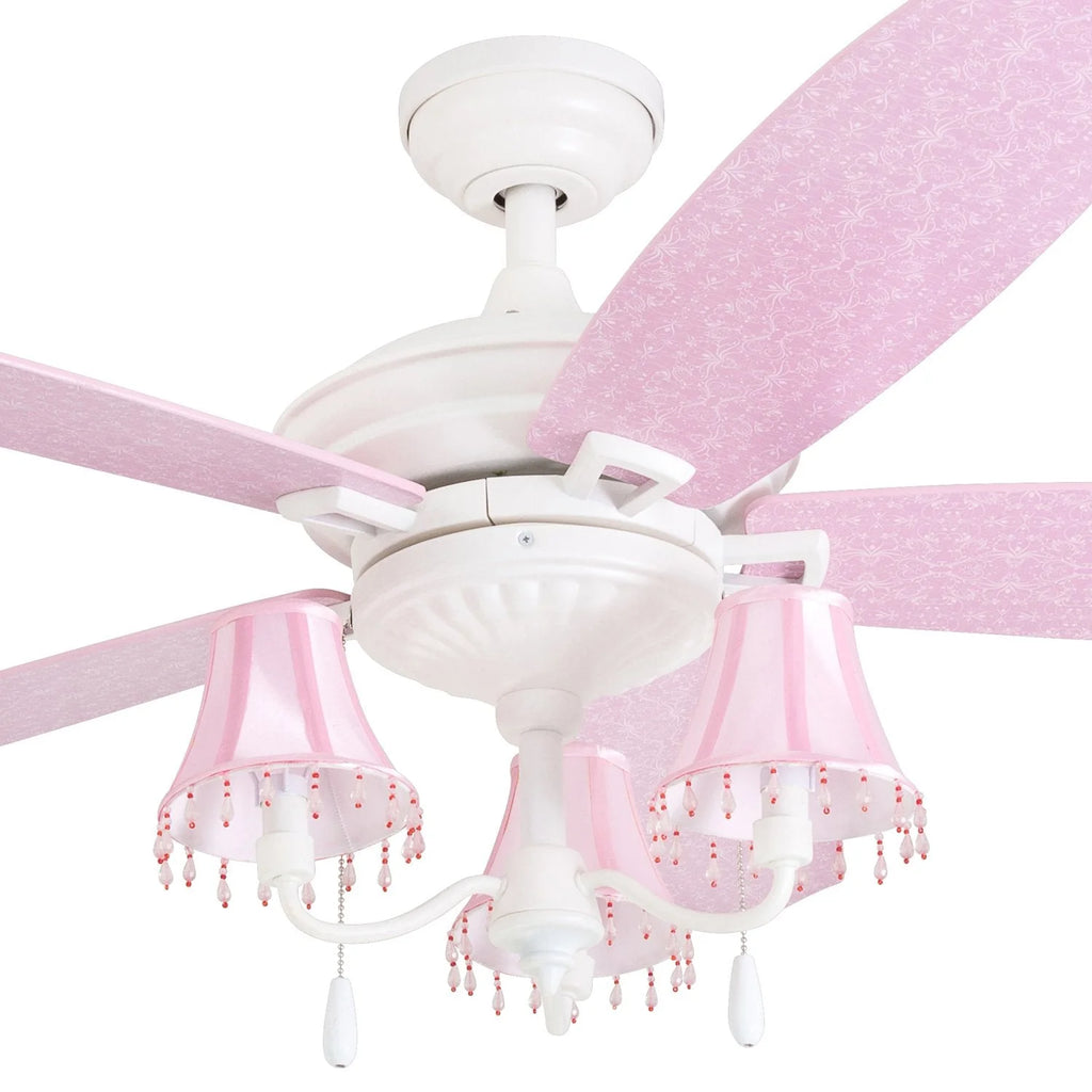 Prominence Home Elsa, 48 Inch Princess Style Indoor LED Ceiling Fan with Light, Pull Chain, Three Mounting Options, 5 Dual Finish Blades, Reversible Motor 50623-01 (White/ Pink)