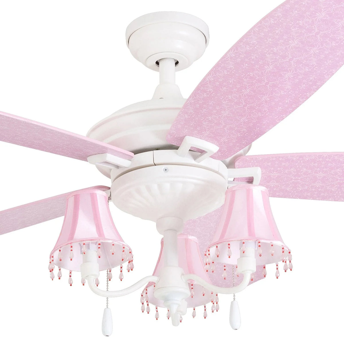 Prominence Home Elsa, 48 Inch Princess Style Indoor LED Ceiling Fan with Light, Pull Chain, Three Mounting Options, 5 Dual Finish Blades, Reversible Motor 50623-01 (White/ Pink)