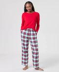 Flannel Pajama Set for Women with Plaid Pattern and Drawstring Waist