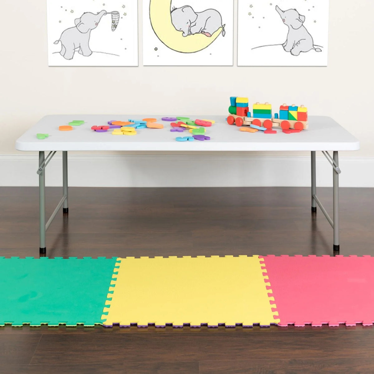 Emma and Oliver 4.93-Foot Kid's Granite White Plastic Folding Activity Table - Play Table