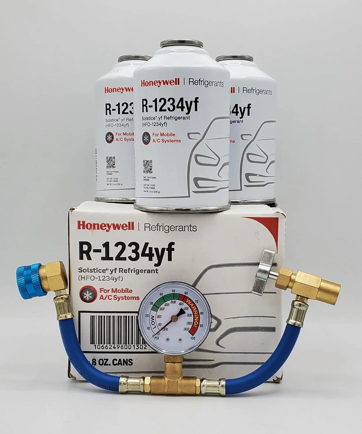 Refrigerant (3 Freon Cans) & HD Brass Can Tap with Gauge-Honey Well