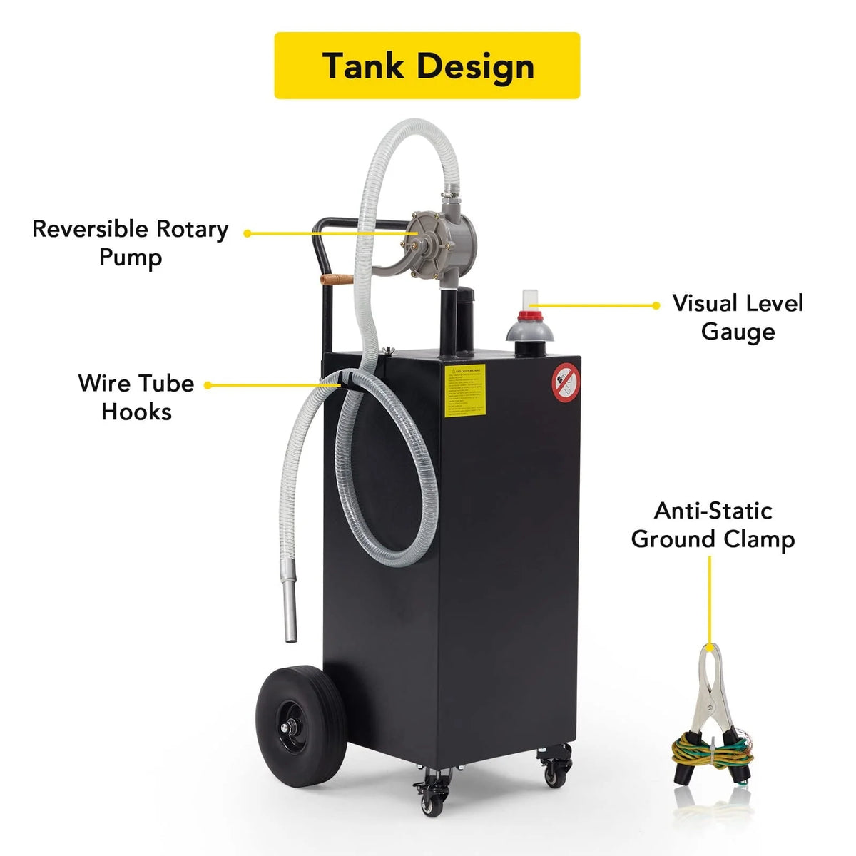 HA-EMORE Portable Gas Caddy Fuel Storage 35 Gallon Tank Gasoline Fuel with 2 Wheels for Car Lawnmower