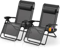 Zero Gravity Chairs Set of 2, Zero Gravity Lounge Chair w/Upgraded Lock, Big Cup Holder and Pillow, Reclining Patio Chairs Folding Recliner for Indoor and Outdoor