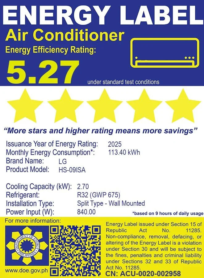 1 HP Split Air Conditioner Inverter with Quiet Operation Configuration B
