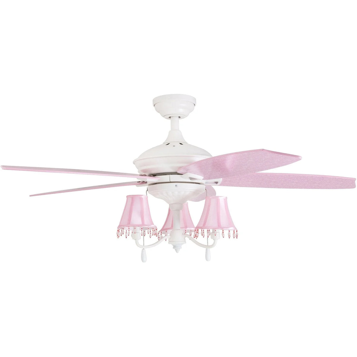 Prominence Home Elsa, 48 Inch Princess Style Indoor LED Ceiling Fan with Light, Pull Chain, Three Mounting Options, 5 Dual Finish Blades, Reversible Motor 50623-01 (White/ Pink)