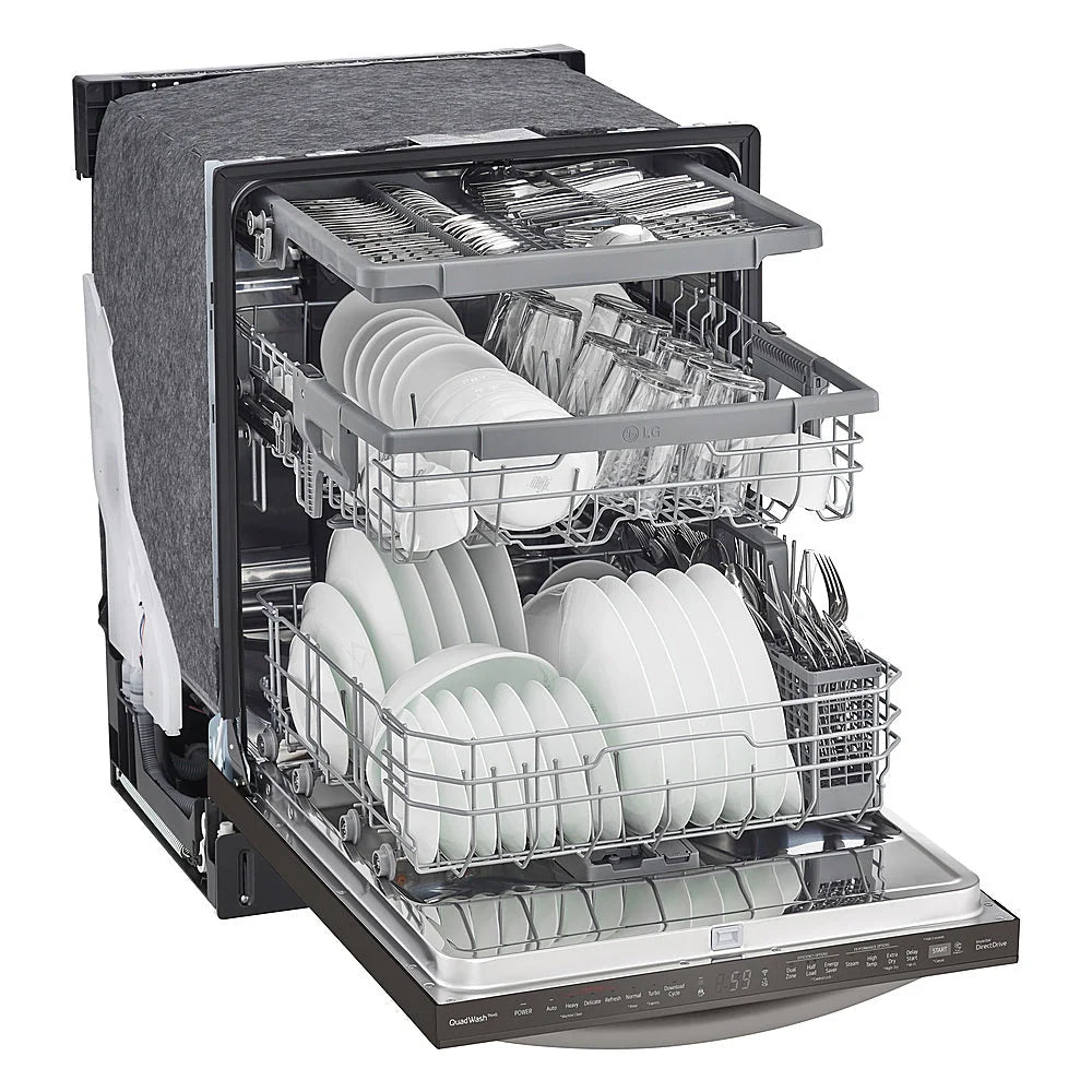 LG - 24 Top Control Smart Built-In Stainless Steel Tub Dishwasher with 3rd Rack, QuadWash and 46dba - Black stainless steel