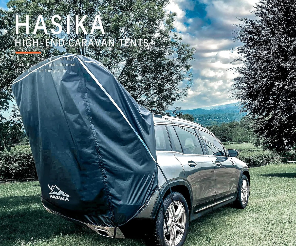 Hasika SUV Camping Tent Car Tailgate Shade Awning with Screen Net Waterproof 3000MM UPF 50+ Black (Small)