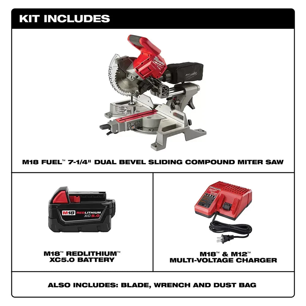 Milwaukee 2733-21 M18 FUEL 18V 7-1/4-Inch Dual Bevel Sliding Miter Saw Kit