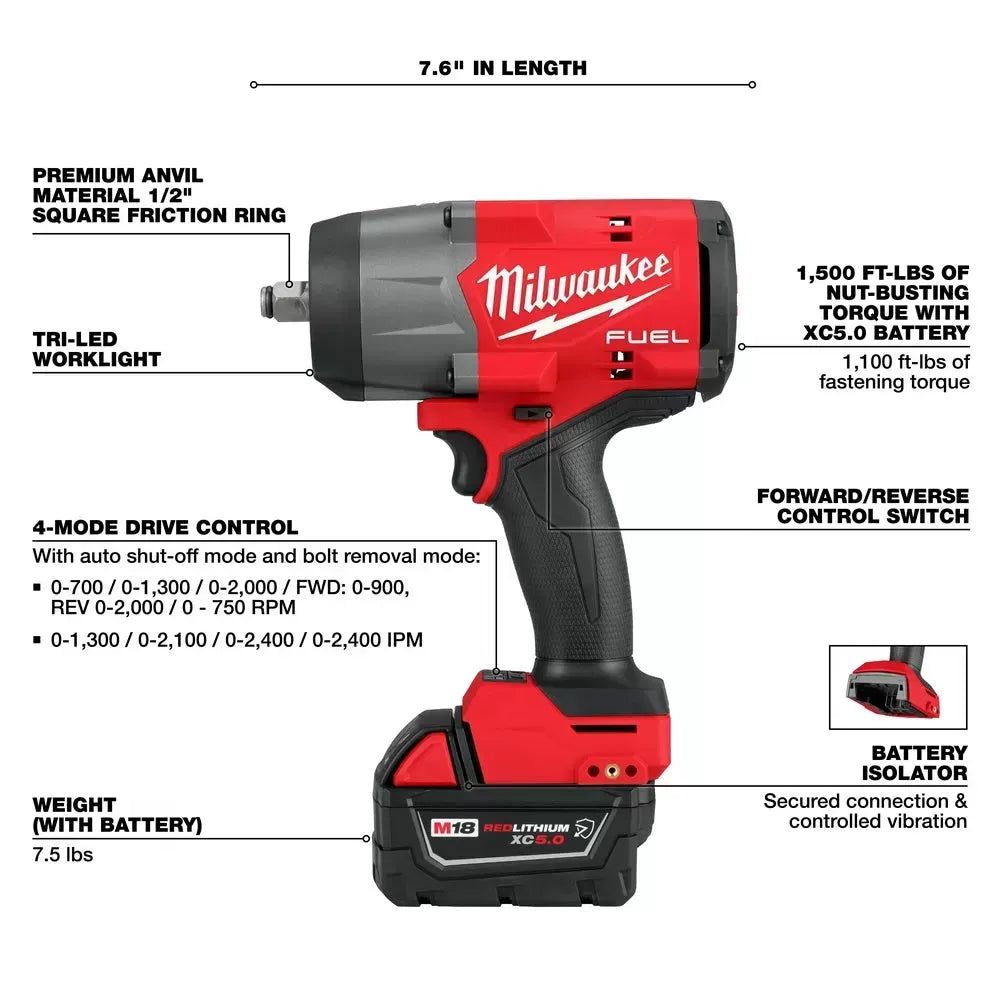 Milwaukee 3010-22 M18 FUEL 18V 1/2 HTIW - 3/8 MTIW Automotive Combo Kit