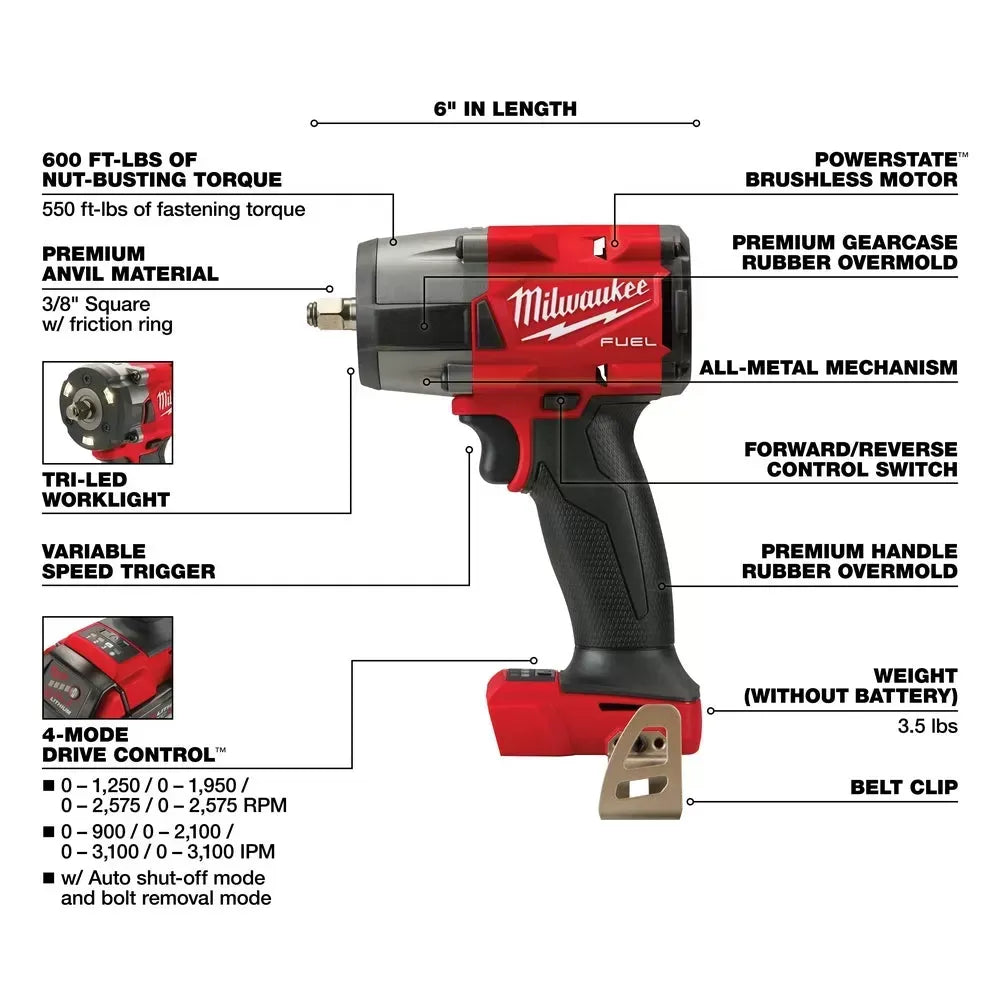 Milwaukee Pre-Sale 2960-20 M18 FUEL 18V 3/8 Cordless Mid-Torque Impact Wrench -Bare Tool