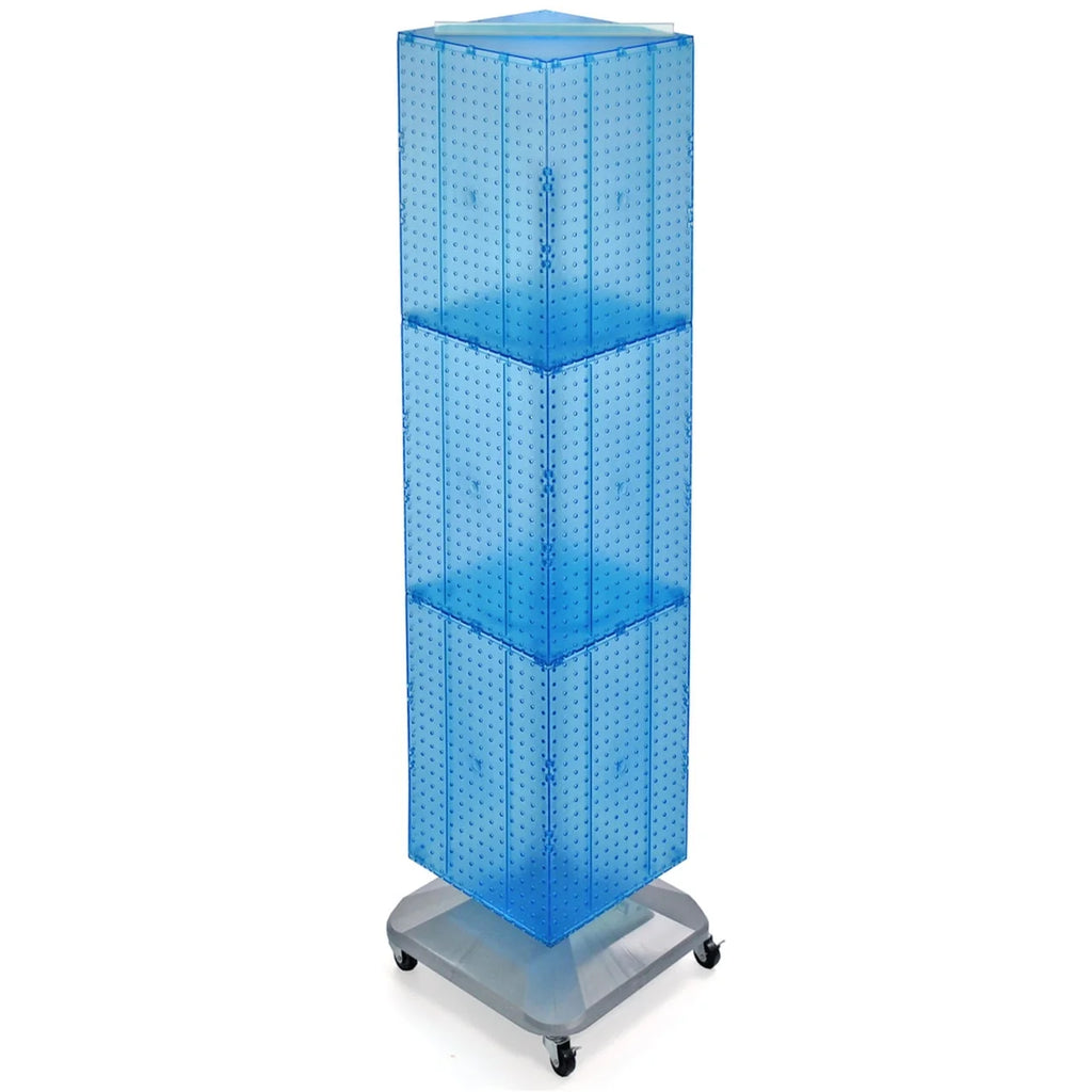 Azar Displays 701465-BLU Blue Four-Sided Pegboard Tower Floor Display on Revolving Wheeled Base. Spinner Rack Stand. Panel Size: 14W x 60H