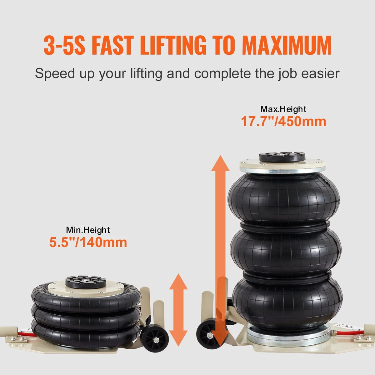 BENTISM Air Jack, 3 Ton/6600 lbs Triple Bag Air Jack, Airbag Jack with Six Steel Pipes, Lift up to 17.7 inch/450 mm, 3-5 s Fast Lifting Pneumatic Jack, with Long Handles for Car, Garage, Repair