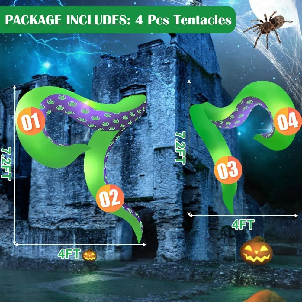 2Pack Halloween Inflatables Octopus Outdoor Decorations, 7.2FT Giant Halloween Blow Up Jellyfish Tentacles, Lighted Inflatable Halloween Decor for Trunk Window Yard Party Garden Indoor Display