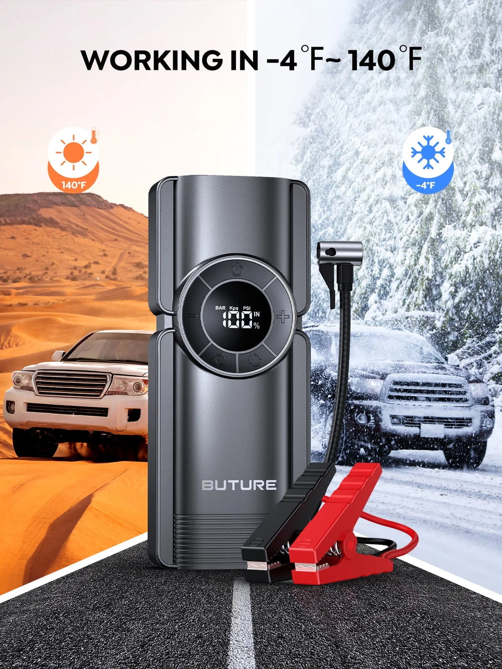 Car Jump Starter With Air Compressor Power Bank 3000A 20000mAh 12V Car Battery Jump Starter 150PSI Digital Tire Inflator Portable Battery Jump Box Buture
