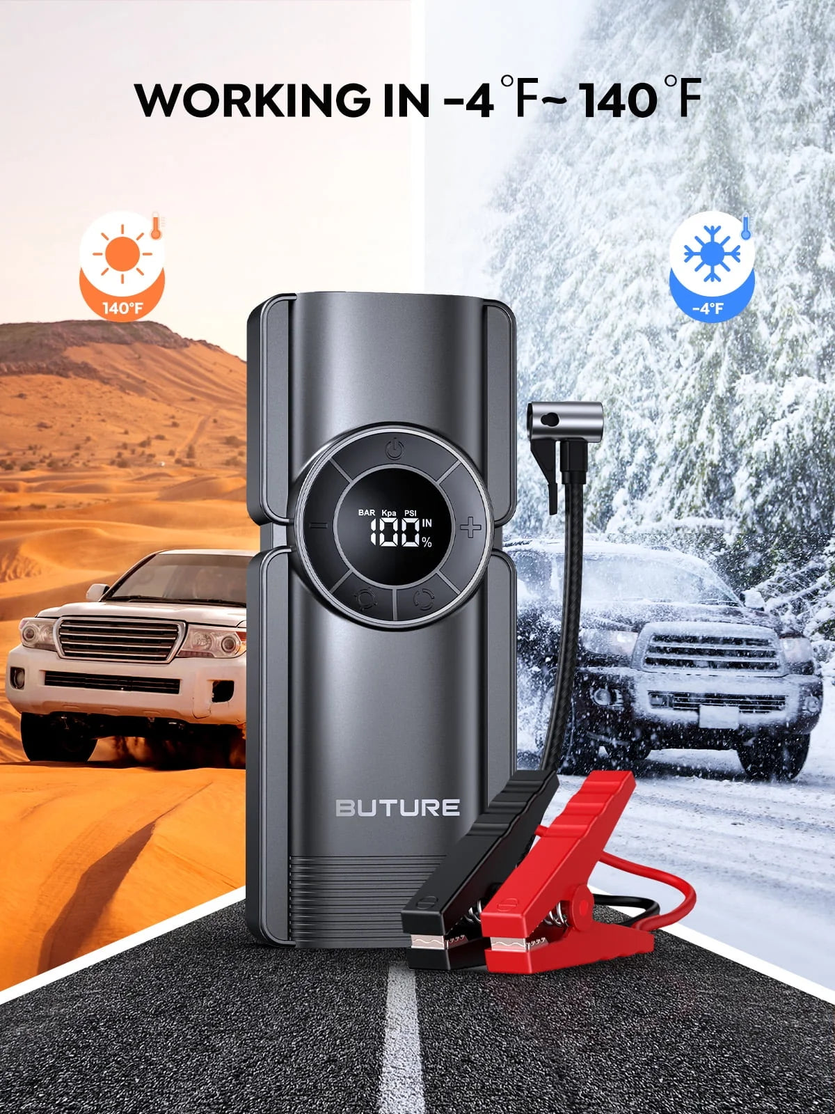 Car Jump Starter With Air Compressor Power Bank 3000A 20000mAh 12V Car Battery Jump Starter 150PSI Digital Tire Inflator Portable Battery Jump Box Buture