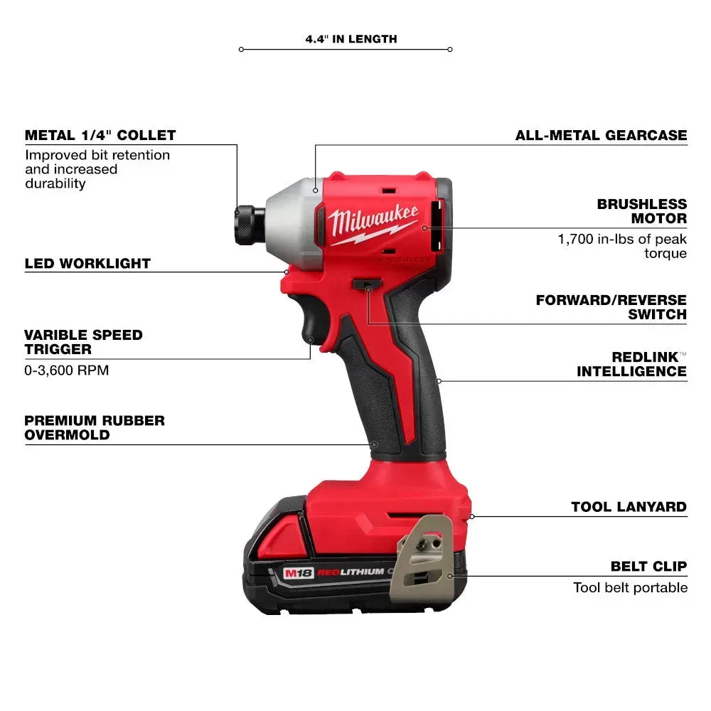 Milwaukee Pre-Sale 3650-21P M18 18V 1/4 Compact Hex Impact Driver Kit