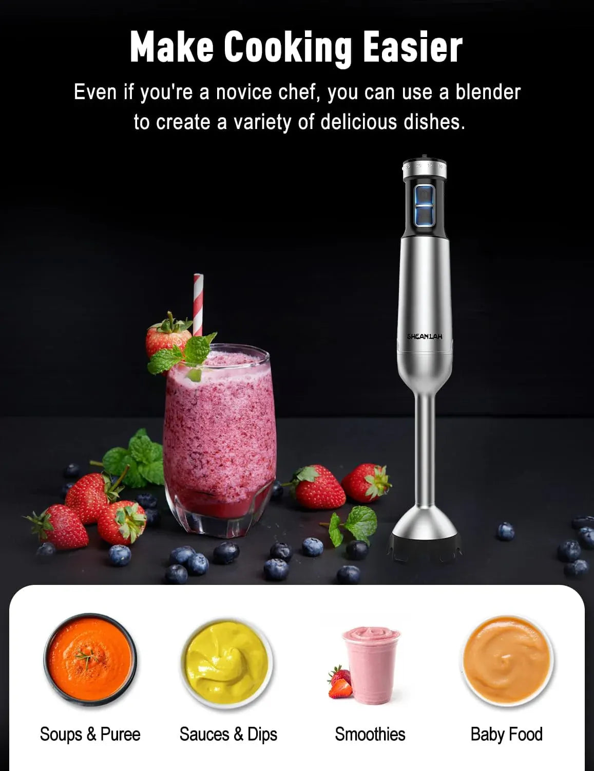 1000W Powerful Immersion Blender handheld, New Update Hand Blender with 25-Speed, Scratch-Resistant Corded Hand Mixer with Heavy-Duty Copper Brushless Motor and Gift Box