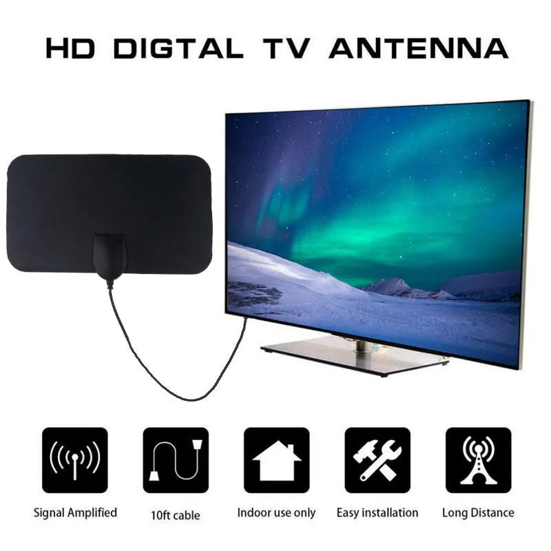 Flat Indoor TV Antenna with 49.7 Mile Range and VHF/UHF Reception, 10ft Cable