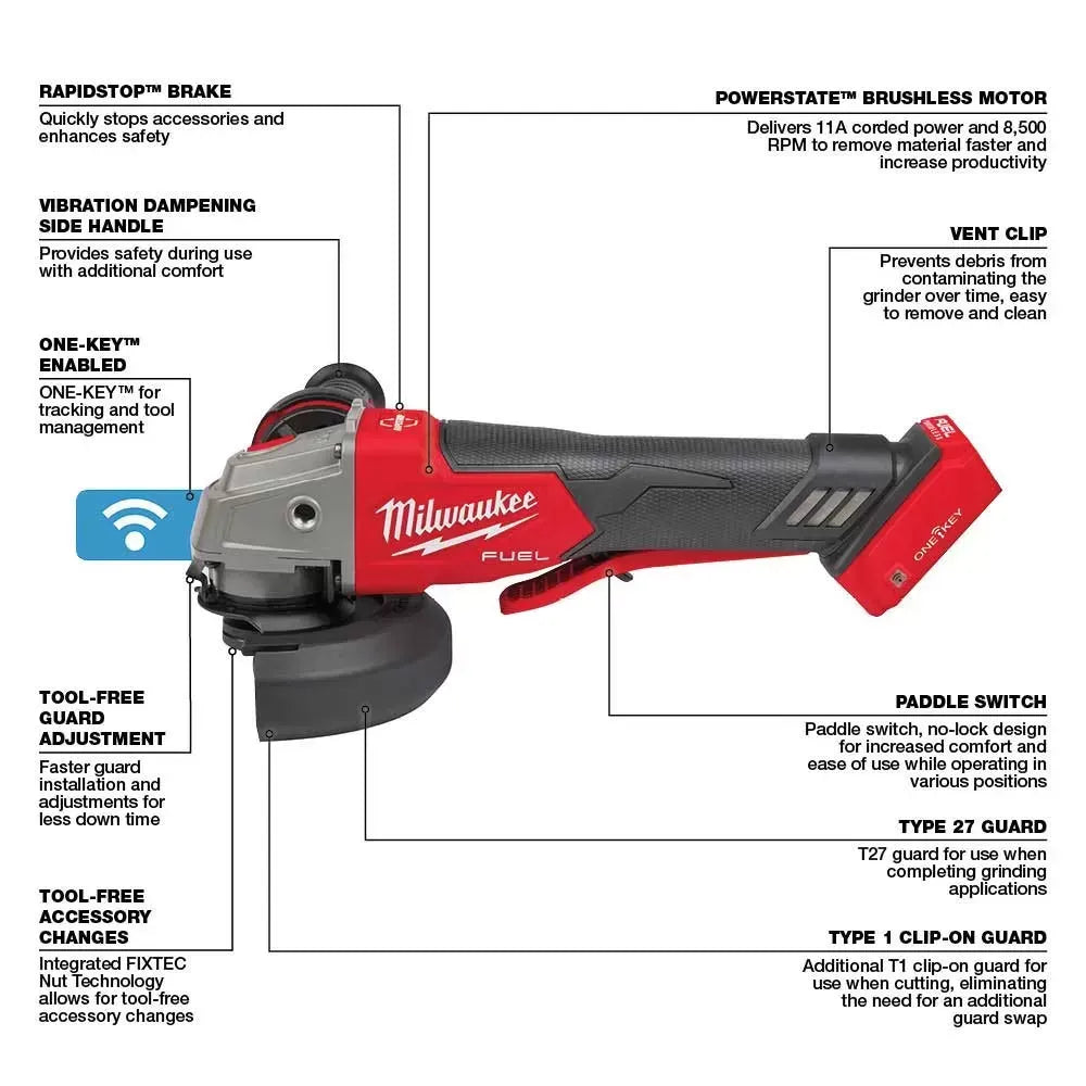 Milwaukee Pre-Sale 2882-20 M18 FUEL 4-1/2 / 5 Paddle Switch Braking Grinder - Bare Tool