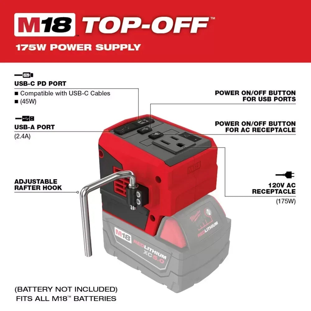 Milwaukee 2846-21HO M18 18V TOP-OFF 175W Power Supply w/ M18 HO XC6.0 Battery