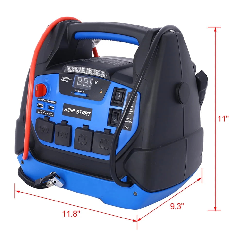 1800 Amp Battery Jump Starter with Air Compressor Car Tire Inflator, 6 in 1 Portable Rechargeable Jump Starter,USB DC AC Outlet,12V Emergency Auto Battery Booster Box for Gas Diesel Vehicles