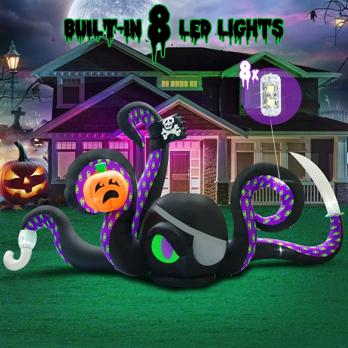 13Ft Halloween Inflatables Giant Octopus Black Sticky Pumpkin LED Light Blow up Halloween Decor for Carnival Party Store Outdoor Yard Lawn Decorations