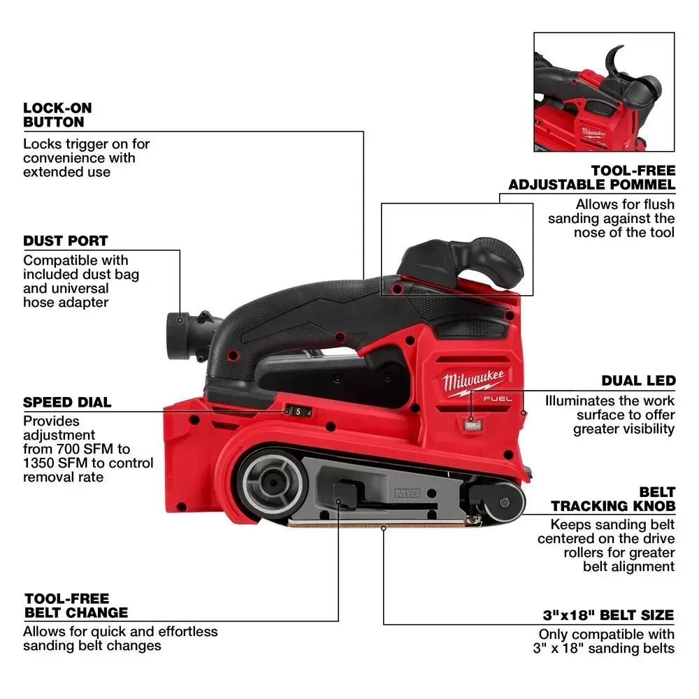 Milwaukee 2832-20 M18 FUEL 18V 3 x 18 Cordless Li-Ion Belt Sander - Bare Tool