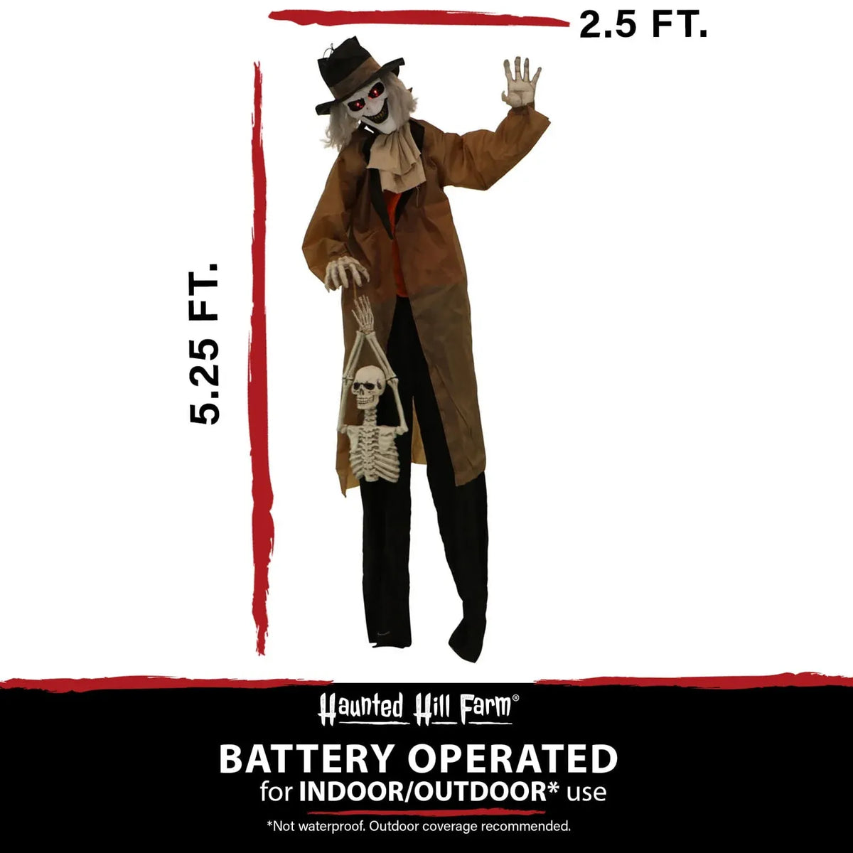 Haunted Hill Farm 5.25 ft. 3.5 lbs Animatronic Gravekeeper Halloween Decoration, Multicolor, HHGRVKPR-1FLSA