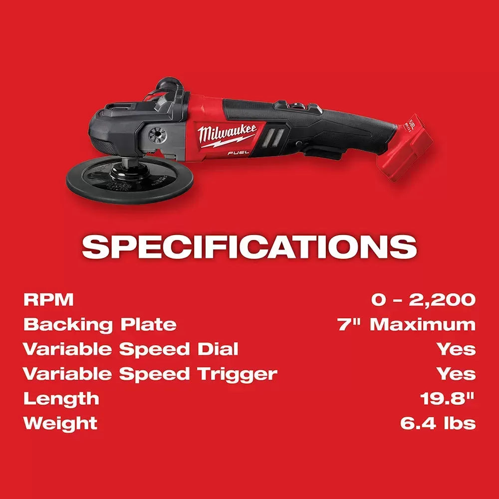 Milwaukee 2738-20 M18 18V FUEL 7” Cordless Lithium-Ion Polisher - Bare Tool
