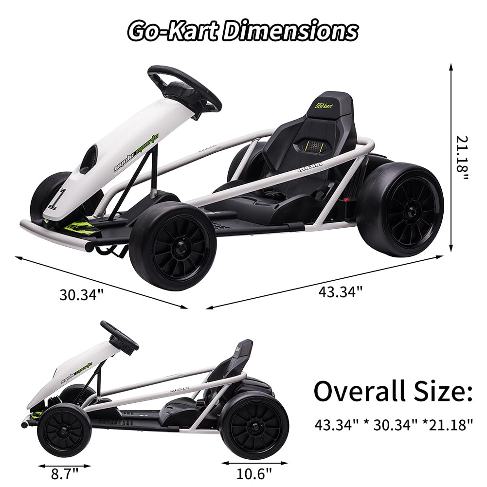 24V Electric Go-Kart for Kids Ages 8-12, Dual 300W Motors, 9Ah Battery