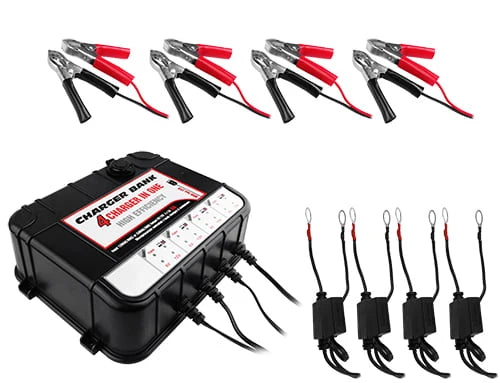 Banshee Smart Charger for Boat Lawn Tractor Car Motorcycle 6V 12V 2A, 4-BAY w/ USB Ports