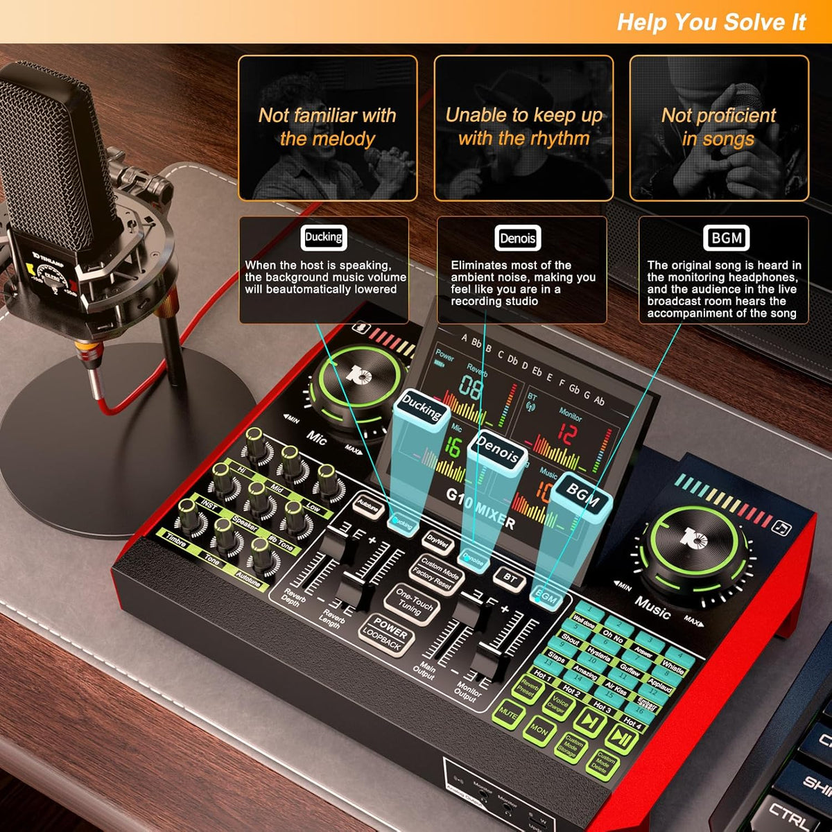 Podcast Equipment Bundle,with 3.5mm Condenser Microphone & Live Sound Card - Audio Mixer for Streaming, PC/Mobile Live Singing, Gaming Content Creators, Soundboard with USB Computer Interface