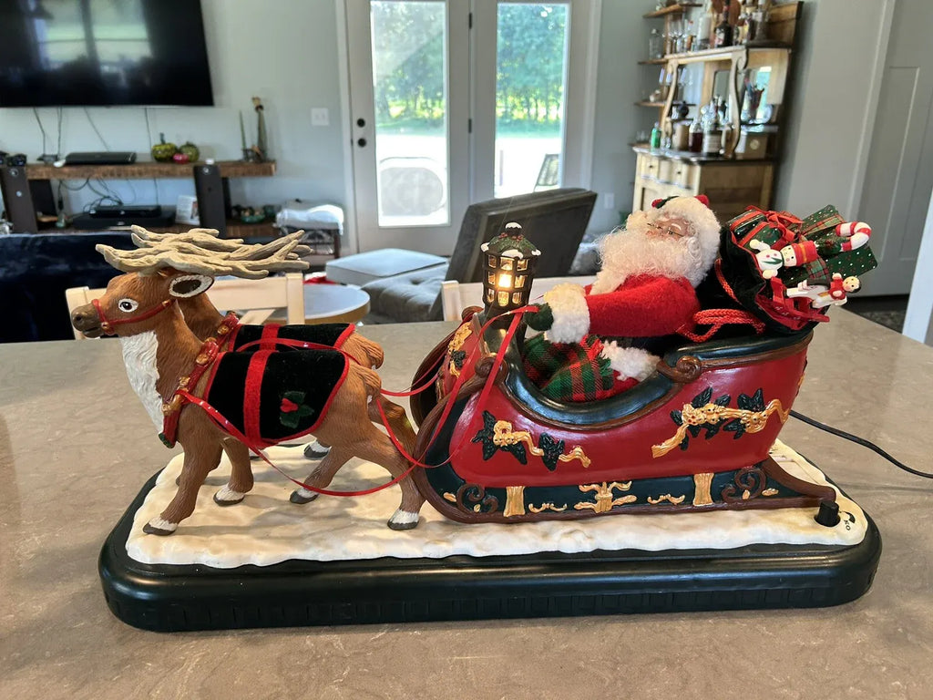 1995 Holiday Creations Santa With Reindeer And Sleigh Animated Musical Tested