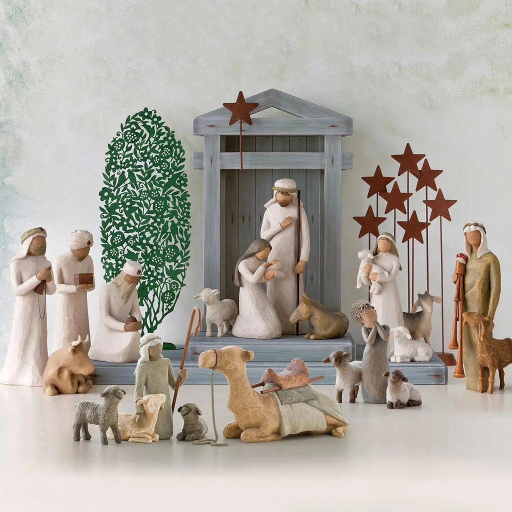Willow Tree Shepherd and Stable Animals, Surrounding New Life with Love and Warmth, Build a Holiday Tradition with Classic Nativity Set, 4 Sculpted Hand-Painted Figures: Sheep, Camel, Shepherd, Goat