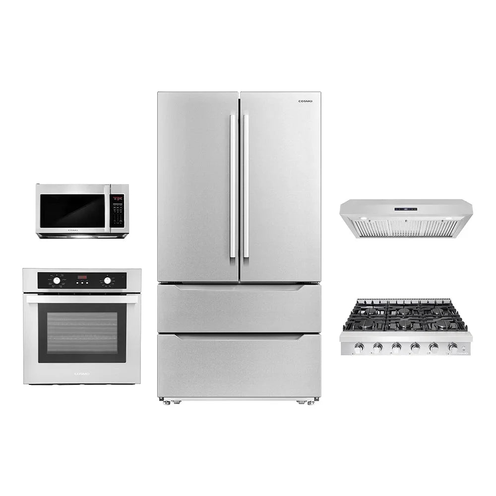 5 Piece Kitchen Package With 30 Slide-In Gas Cooktop 24 Single Electric Wall Oven 24.4 Built-in Microwave French Door Refrigerator & 24 Built-in Fully Integrated Dishwasher