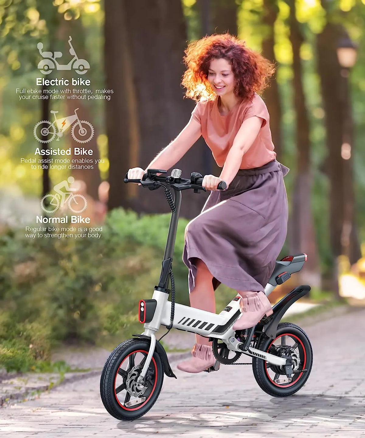 Electric Bike, Electric Bicycle with 18.5mph Electric Bikes for Adults Teens E Bike with Pedals, 14