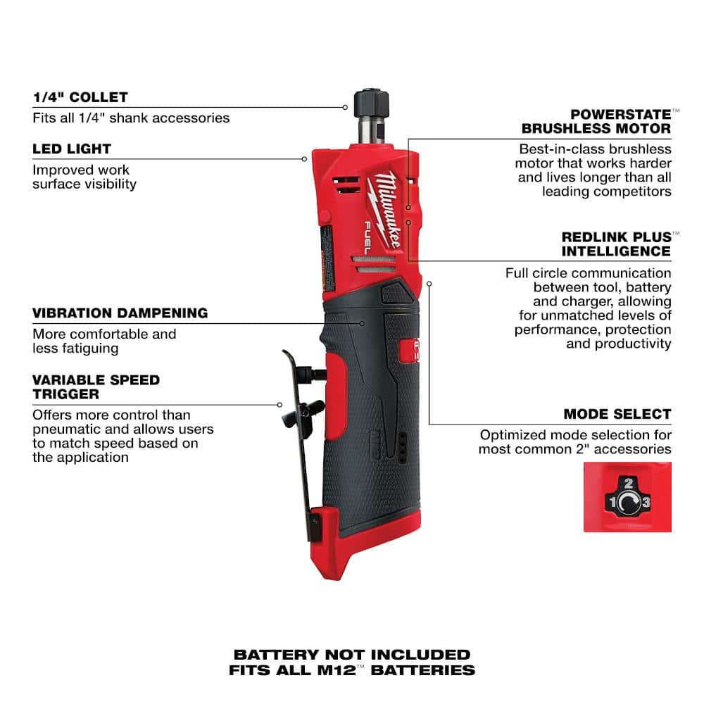 M12 FUEL 12V Lithium-Ion Brushless Cordless 1/4 in. Right Angle and Straight Die Grinder Kit (Tool-Only Kit) 2485-20-2486-20