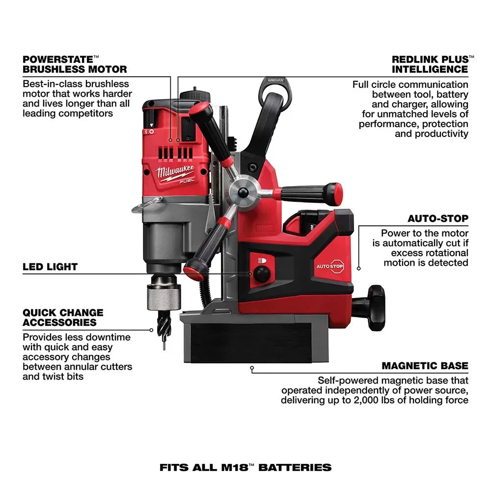 Milwaukee 2788-22HD M18 FUEL 18V 1-1/2 Lineman Magnetic Drill High Demand Kit
