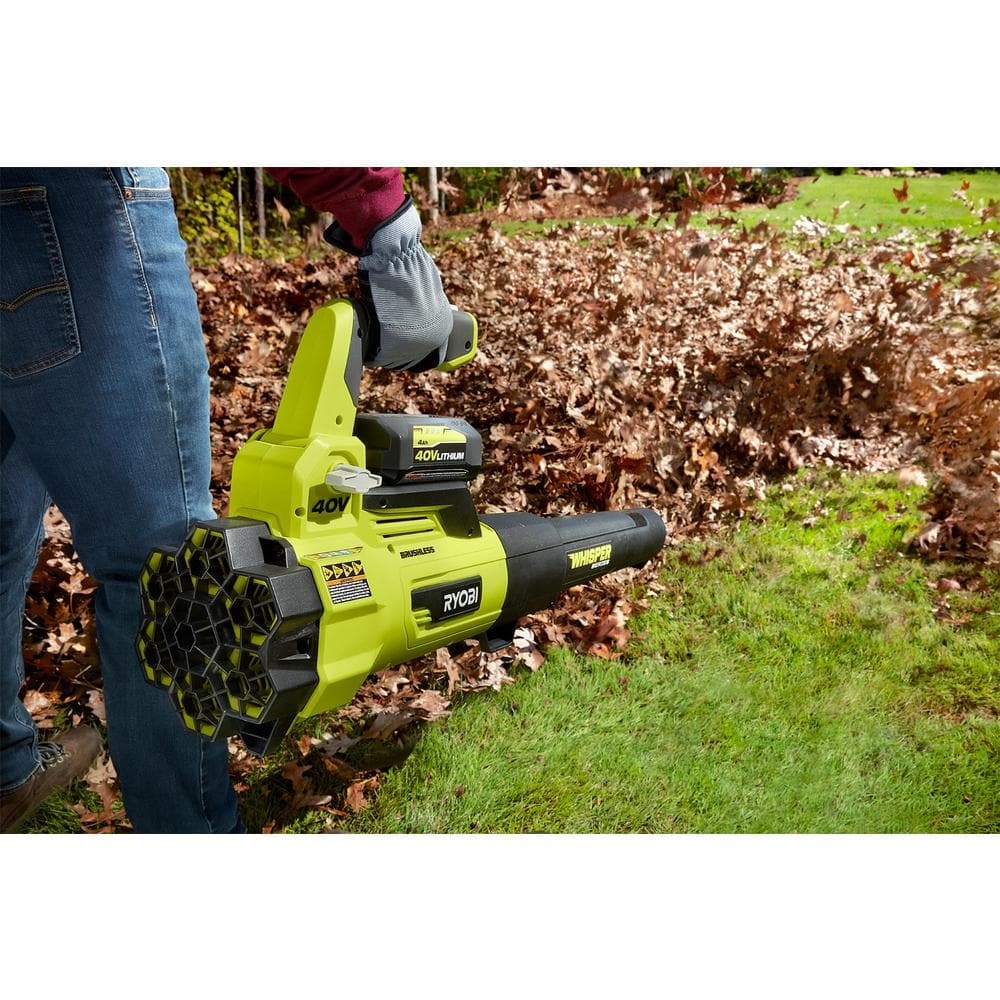 40V Brushless 125 MPH 550 CFM Cordless Battery Whisper Series Jet Fan Blower with 4.0 Ah Battery and Charger RY40470