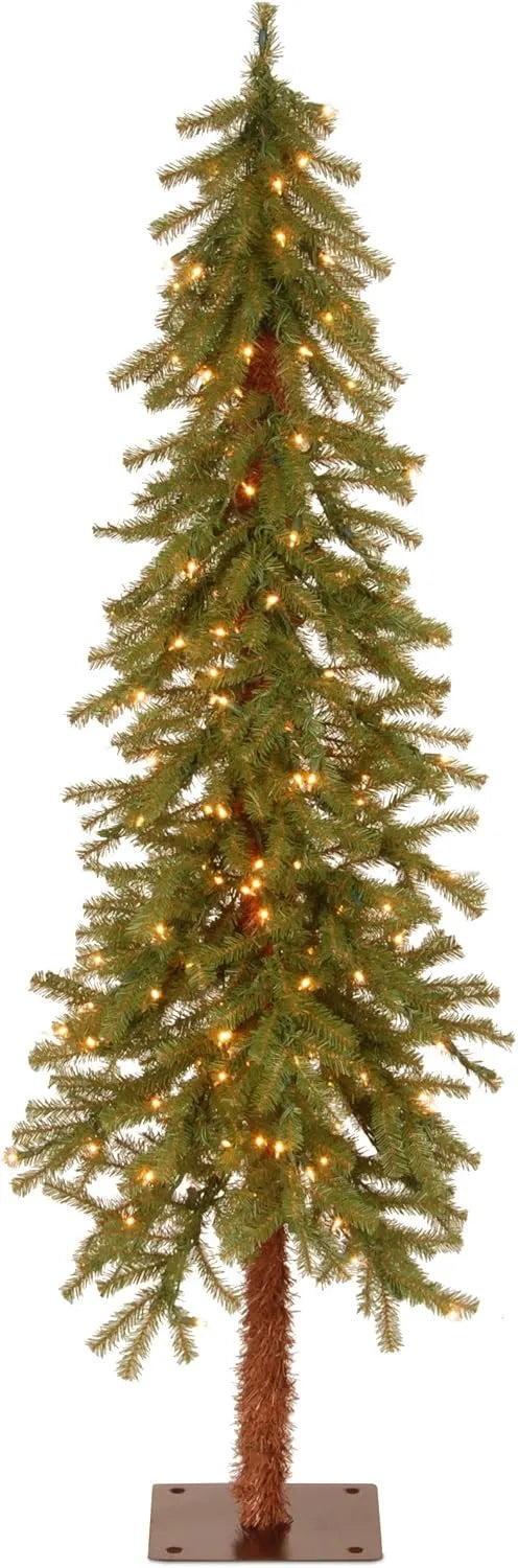 National Tree Company lit Artificial Christmas Tree Includes Pre-strung White Lights and Stand, Hickory Cedar Slim-5 ft