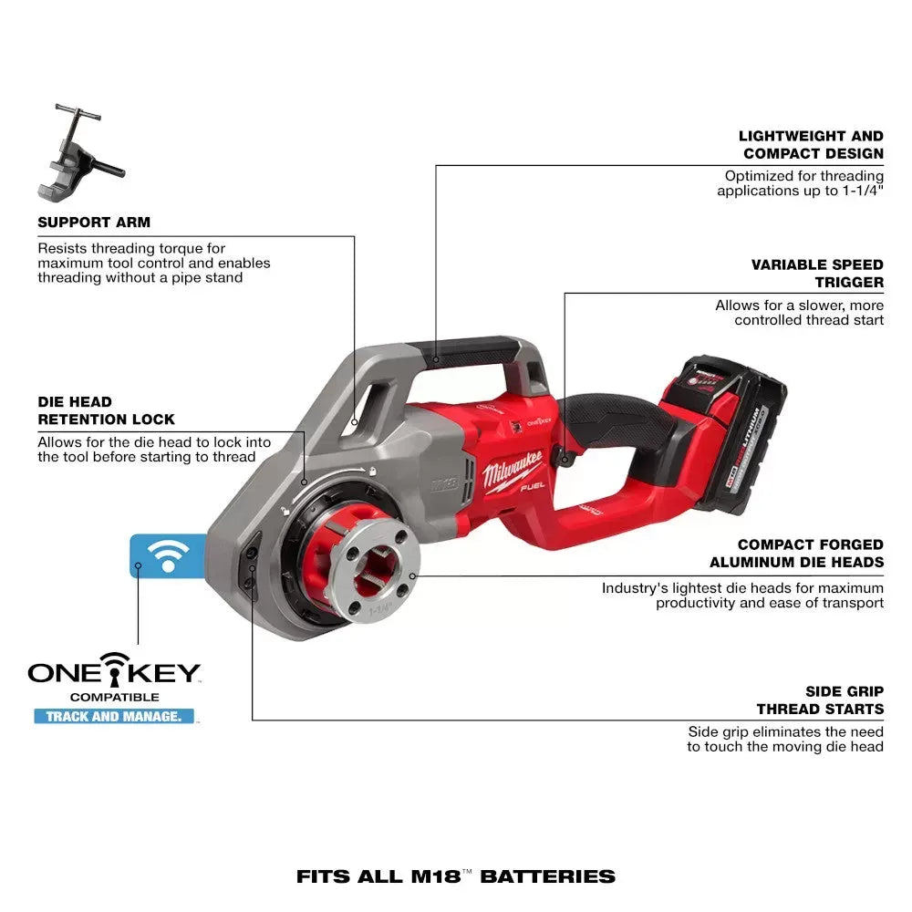 Milwaukee 2870-22 M18 18V FUEL Cordless Compact Pipe Threader w/ ONE KEY Kit